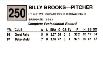 1988 Cal League #250 Billy Brooks Back