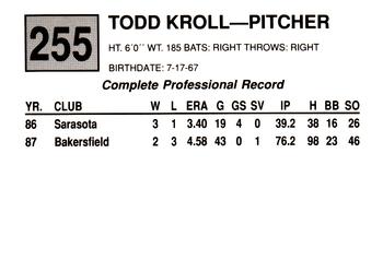 1988 Cal League #255 Todd Kroll Back
