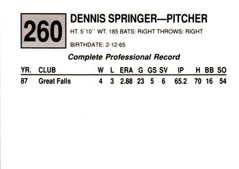 1988 Cal League #260 Dennis Springer Back