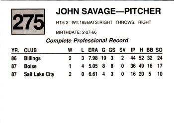 1988 Cal League #275 John Savage Back