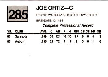 1988 Cal League #285 Joe Ortiz Back