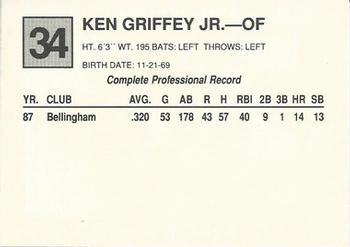1988 Cal League #34 Ken Griffey Jr. Back
