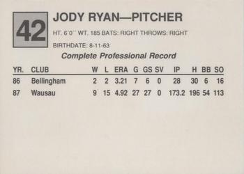 1988 Cal League #42 Jody Ryan Back