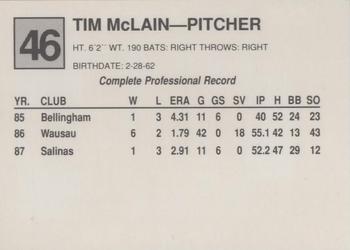 1988 Cal League #46 Tim McLain Back