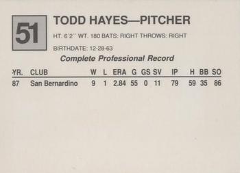 1988 Cal League #51 Todd Hayes Back