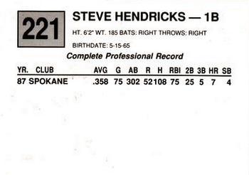 1988 Cal League #221 Steve Hendricks Back