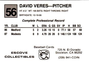 1988 Cal League #56 David Veres Back