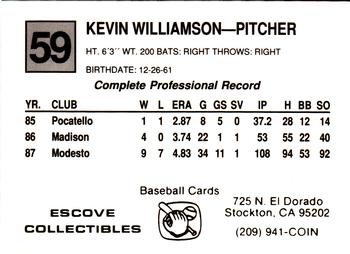 1988 Cal League #59 Kevin Williamson Back