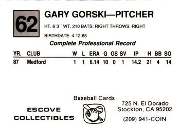 1988 Cal League #62 Gary Gorski Back