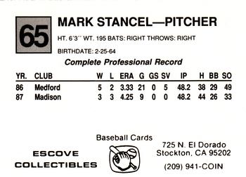 1988 Cal League #65 Mark Stancel Back