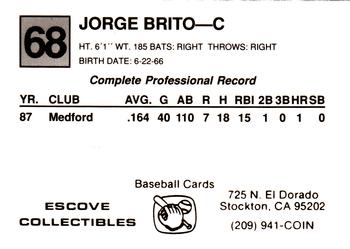 1988 Cal League #68 Jorge Brito Back
