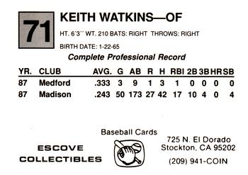 1988 Cal League #71 Keith Watkins Back