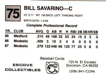 1988 Cal League #75 Bill Savarino Back