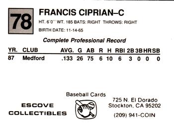 1988 Cal League #78 Francis Ciprian Back