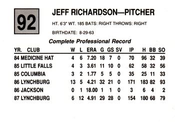 1988 Cal League #92 Jeff Richardson Back