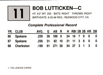 1989 Cal League #11 Bob Lutticken Back