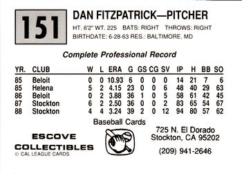1989 Cal League #151 Dan Fitzpatrick Back