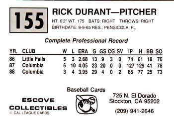 1989 Cal League #155 Rick Durant Back
