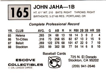 1989 Cal League #165 John Jaha Back