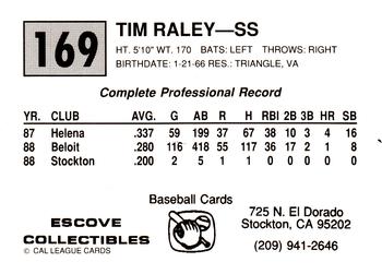 1989 Cal League #169 Tim Raley Back