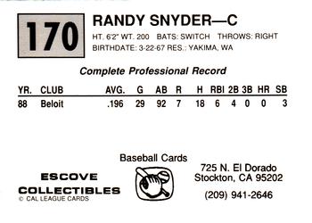 1989 Cal League #170 Randy Snyder Back