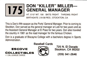 1989 Cal League #175 Don Miller Back
