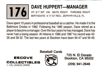 1989 Cal League #176 Dave Huppert Back