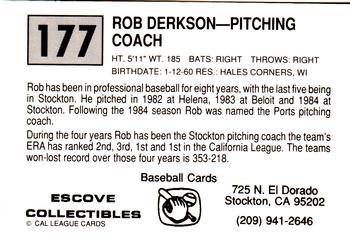 1989 Cal League #177 Rob Derksen Back