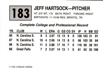 1989 Cal League #183 Jeff Hartsock Back