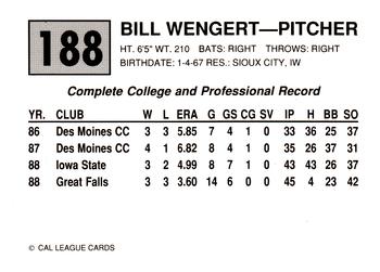 1989 Cal League #188 Bill Wengert Back