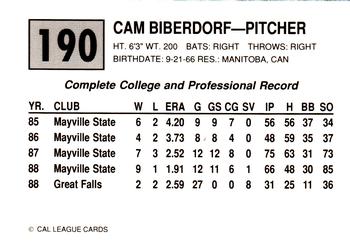 1989 Cal League #190 Cam Biberdorf Back