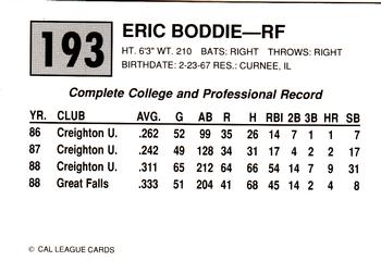 1989 Cal League #193 Eric Boddie Back