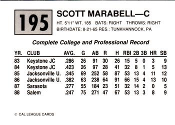 1989 Cal League #195 Scott Marabell Back