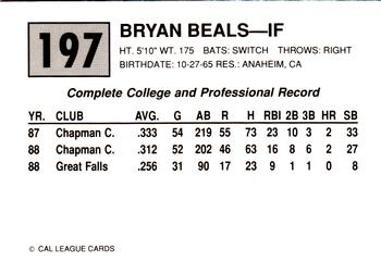 1989 Cal League #197 Bryan Beals Back