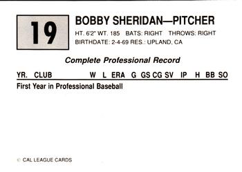 1989 Cal League #19 Bobby Sheridan Back