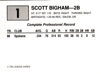 1989 Cal League #1 Scott Bigham Back