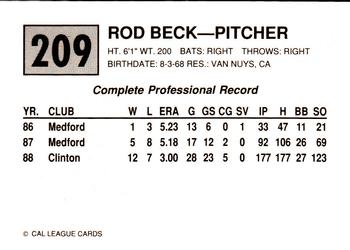 1989 Cal League #209 Rod Beck Back