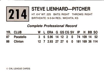 1989 Cal League #214 Steve Lienhard Back