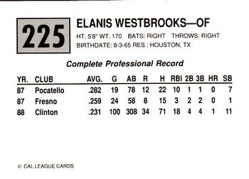 1989 Cal League #225 Elanis Westbrooks Back
