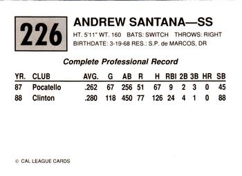 1989 Cal League #226 Andres Santana Back