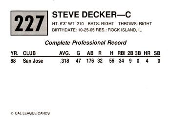 1989 Cal League #227 Steve Decker Back