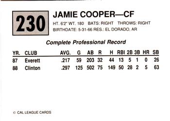 1989 Cal League #230 Jamie Cooper Back