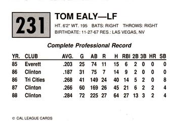 1989 Cal League #231 Tom Ealy Back