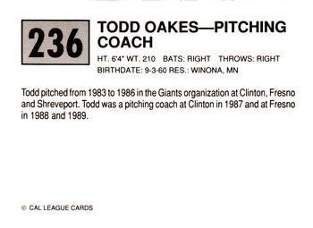 1989 Cal League #236 Todd Oakes Back