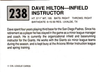 1989 Cal League #238 Dave Hilton Back