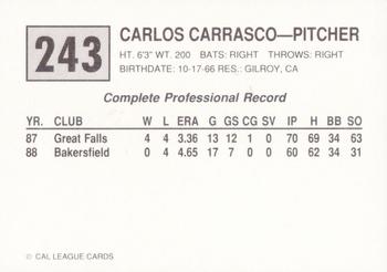 1989 Cal League #243 Carlos Carrasco Back
