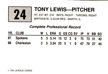 1989 Cal League #24 Tony Lewis Back