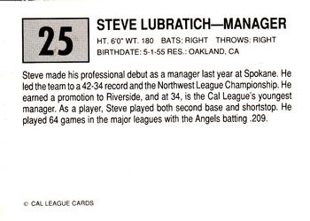 1989 Cal League #25 Steve Lubratich Back