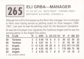 1989 Cal League #265 Eli Grba Back