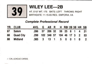 1989 Cal League #39 Wiley Lee Back